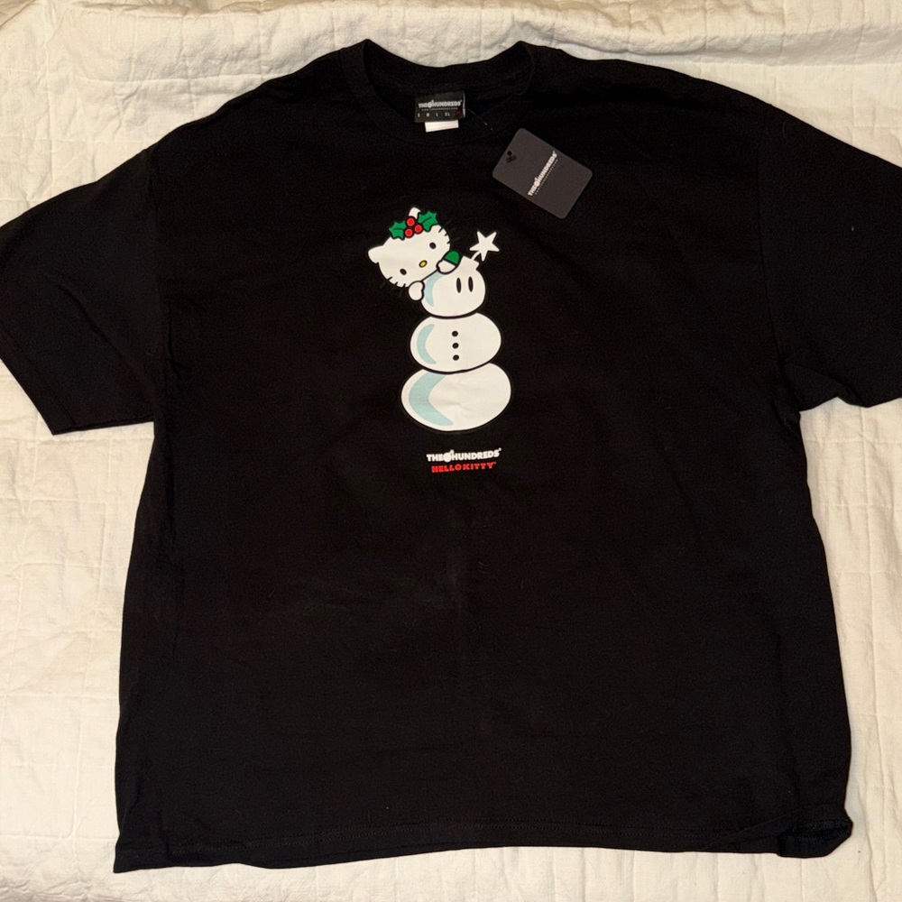 Hello Kitty x the hundreds Black T-Shirt with Snowman Graphic